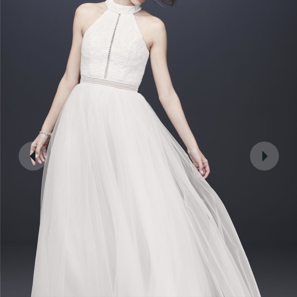 Size 10 High Neck Illusion Tulle A-Line Wedding Dress NWT originally $450